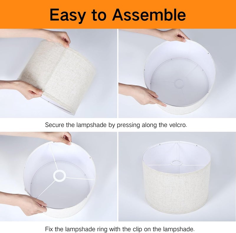 OUTON Drum Lamp Shades for Floor Lamps, 12" Top x 12" Bottom x 9" High, Easy to Assemble, Replacement Linen Lampshades for Table Lamps & Bedside Lamps (1.65" Spider) - Image 4